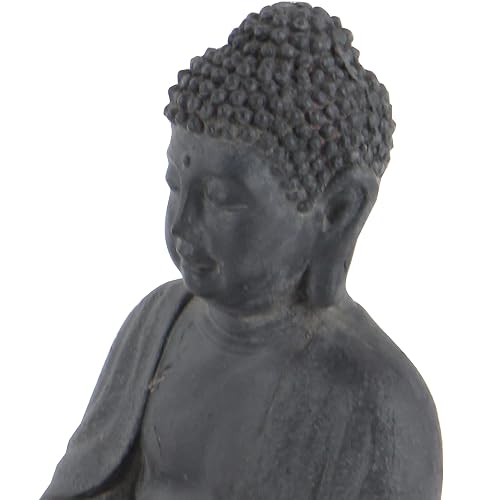 Deco 79 CosmoLiving by Cosmopolitan - Escultura de meditación de Buda de Arcilla con Tallas grabadas y Detalles en Relieve, 8 x 7 x 12 Pulgadas, Gris