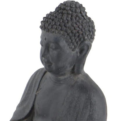 Deco 79 CosmoLiving by Cosmopolitan - Escultura de meditación de Buda de Arcilla con Tallas grabadas y Detalles en Relieve, 8 x 7 x 12 Pulgadas, Gris