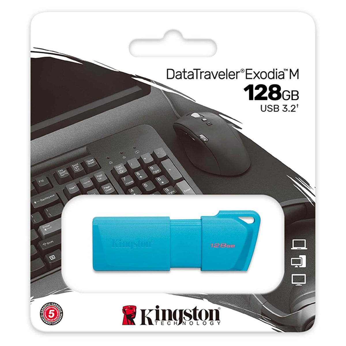 Kingston USB DataTraveler Exodia M, Capacidad: 128GB, USB-A 3.2 Gen 1, Color: Azul Neon, SKU: KC-U2L128-7LB
