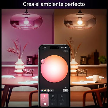 Philips Hue Kit de 4 Focos inteligentes con luz multicolor | Ambiente blanco y de color, E26, 7.2W, 2200K-6500K, 800 lúmenes, regulable, funciona con Alexa, Google Assistant, Apple Home