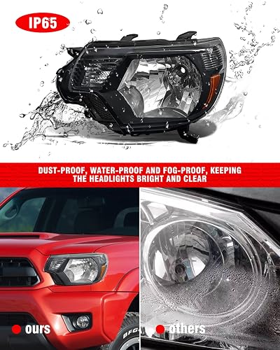 ADCARLIGHTS 2012 2013 2014 2015 TACOMA - Repuesto para faros delanteros TACOMA 2012-2015, carcasa negra, reflector ámbar, lado del conductor y del pasajero