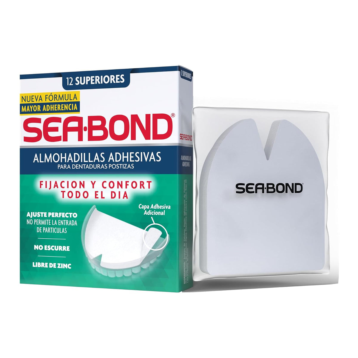 Sea-Bond Kit Almohadilla Adhesiva para Dentaduras Postizas Superiores, 6 pack 12 Piezas Cada una