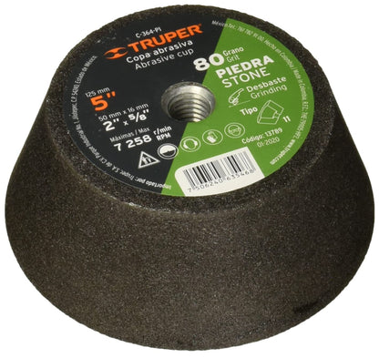 Truper C-364-PI, Copa desbaste, 5", grano 80 para piedra