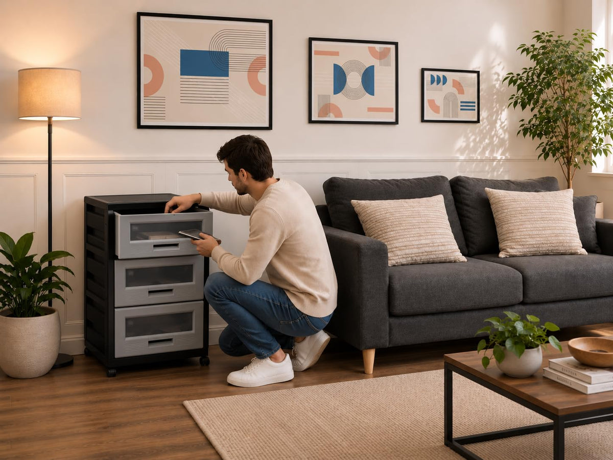Italhome Mueble De Plástico En Color Negro Gris Con 3 Cajones, Cajonera Organizador Multiusos Con Ruedas Piave
