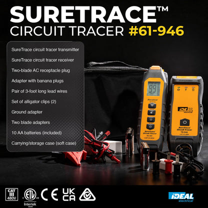 Ideal Electrical SureTrace - Trazador de circuitos digitales (61-946) 0-480 voltios CA/CC con visualización retroiluminada: encuentra interruptores, fusibles, cables, pantalones cortos muertos y