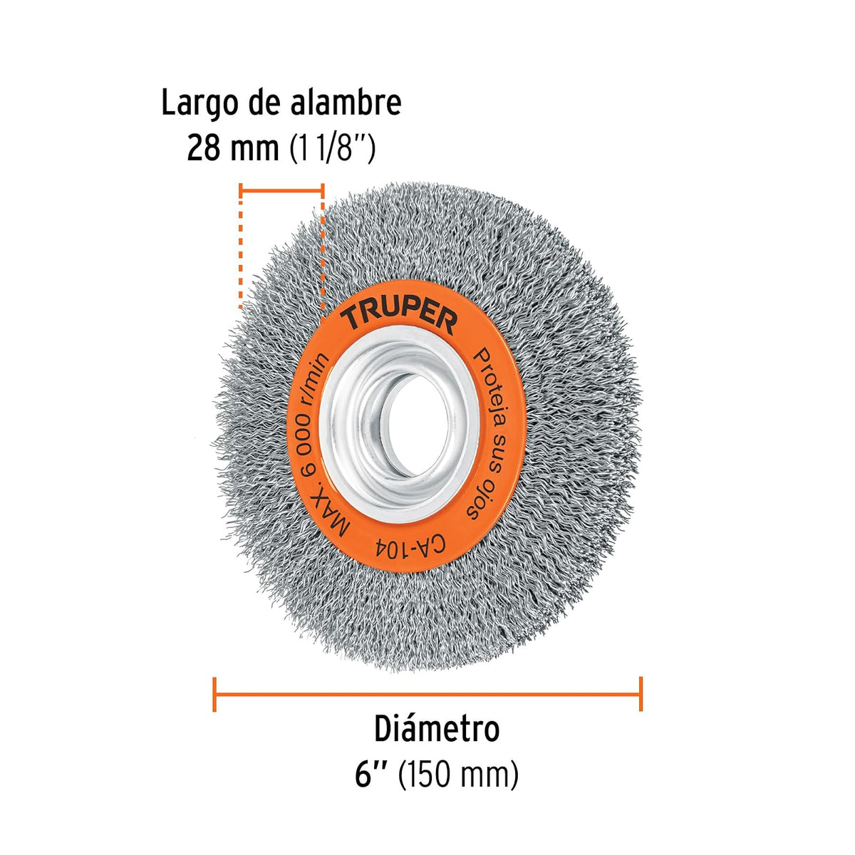 Truper CA-104, Carda para esmeril, de alambre ondulado 6", calibre 0.35 mm, espesor 3/4"