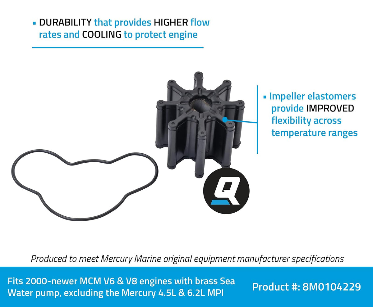 Quicksilver 8M0104229 Kit de reparación de bomba de agua para accionamientos de popa MerCruiser V-6 y V-8