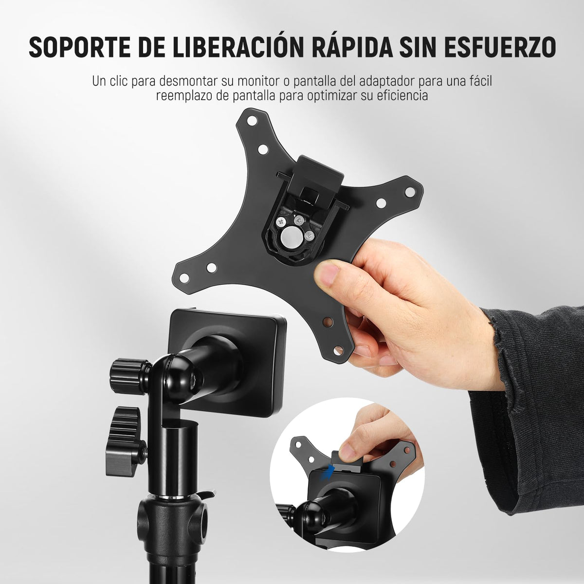 NEEWER Adaptador de Soporte Monitor con Soporte VESA Liberación Rápida, 270° Ajustable Metal 5/8" C Soporte Adaptador de Soporte luz para Pantalla Impacto Exterior TV de 17-32", Carga MAX 8kg, MA010