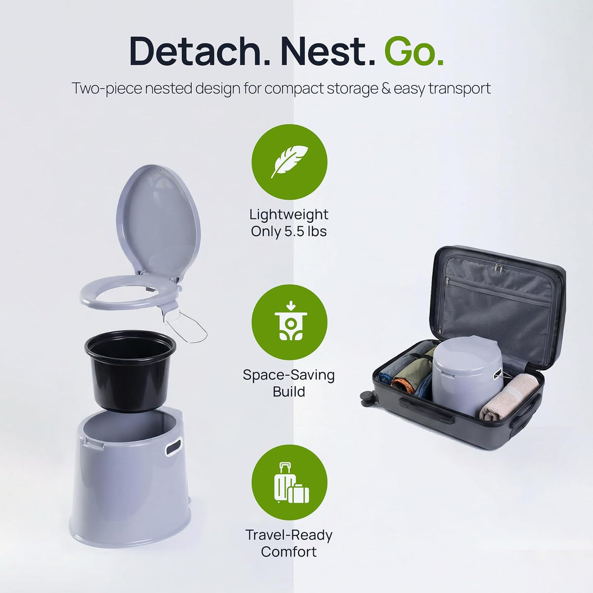 Playberg Inodoro Portátil de Viaje | Para camping y senderismo, ligero, fácil de transportar, con soporte de papel higiénico
