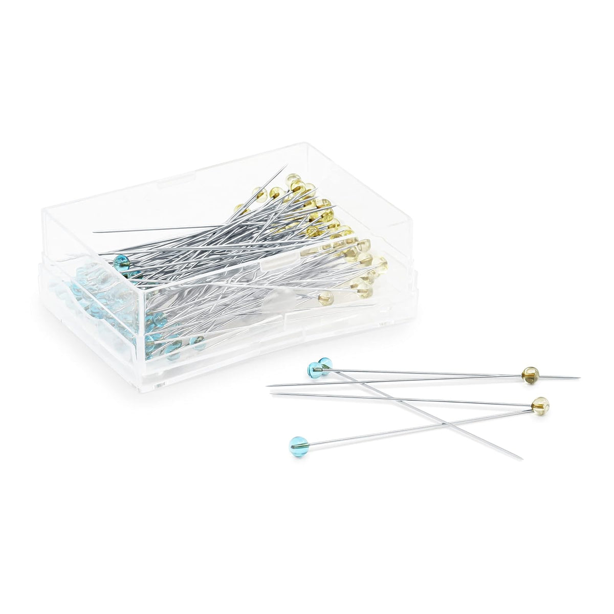 Dritz 3035 - Clavos de Cabeza de Cristal (100 Unidades) | Los cabezales de vidrio resistentes al calor no se derriten bajo planchado, perfecto para acolchado y costura de precisión