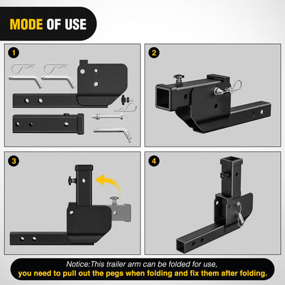 Nilight - Extensión plegable de enganche de remolque de 16.5 pulgadas, compatible con adaptador de transporte de carga para silla de ruedas, receptor de 2 pulgadas, enganche de remolque de 500 libras,