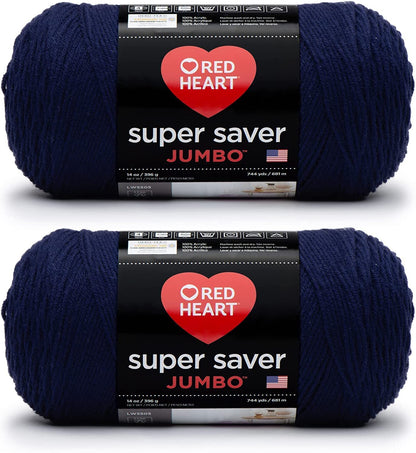Red Heart Super Saver Estambre Acrílico Jumbo, Paquete de 2, 396 g - Paquete de 2 - Azul Marino Suave