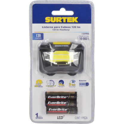 Surtek 135906 Linterna para Cabeza a Baterías, 120 LM