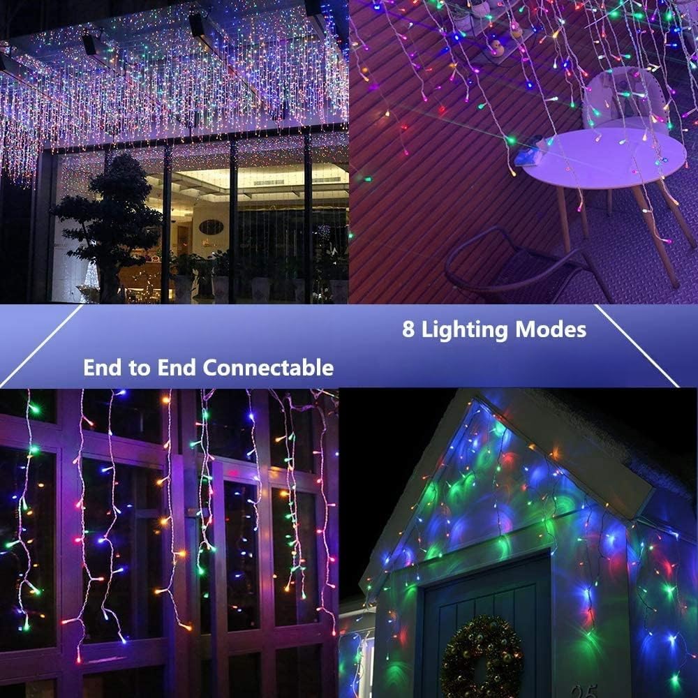 Luces Navideñas Cascada de Luces led -Luces de Navidad 9M 500LED IP44 Serie de Cascada led con 8 Modos de Iluminación Luz cascada Navidad Decorativas. (9M 500LED, Multicolor)