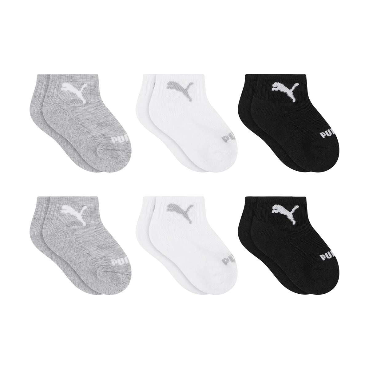 PUMA Paquete de 6 Calcetines Tobilleros para Bebé - 12-24 Meses - Gris jaspeado claro - blanco - negro