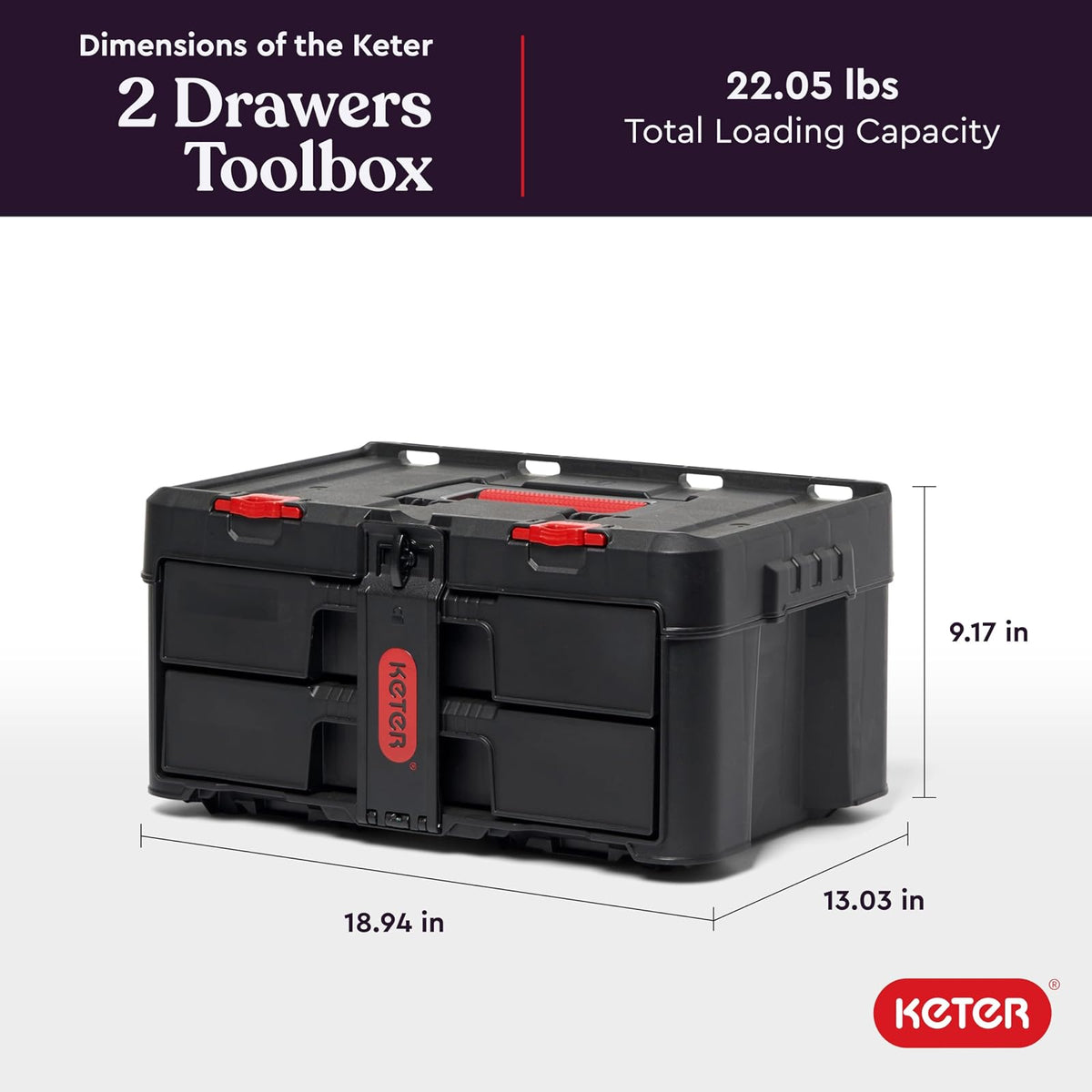Keter Stack-n-Roll - Caja de herramientas de dos cajones para piezas pequeñas y accesorios de herramientas eléctricas, se adapta al sistema modular de almacenamiento de herramientas Keter