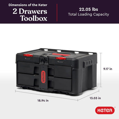 Keter Stack-n-Roll - Caja de herramientas de dos cajones para piezas pequeñas y accesorios de herramientas eléctricas, se adapta al sistema modular de almacenamiento de herramientas Keter