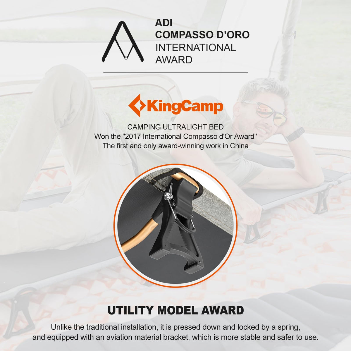 KingCamp - Cuna de Camping, Plegable, portátil, Resistente, Ultraligera, para Adultos, Tienda de campaña, Senderismo, mochilero, Viajes, Interior, Exterior, Interior, Interior, Interior, Campamento