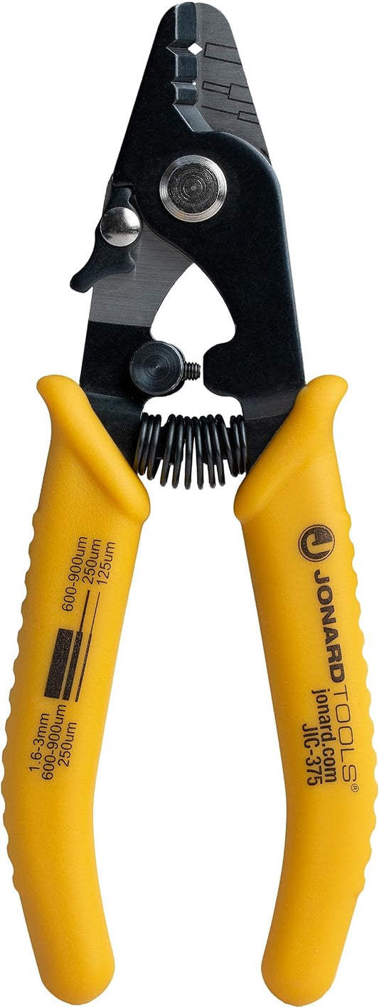 Jonard Tools JIC-375 - Pelacables de fibra óptica de tres agujeros, tiras de 1.6-3.0 mm, tampón de 600-900 μm, revestimiento de 250 μm, herramienta de precisión con mandíbula angular y bloqueo de