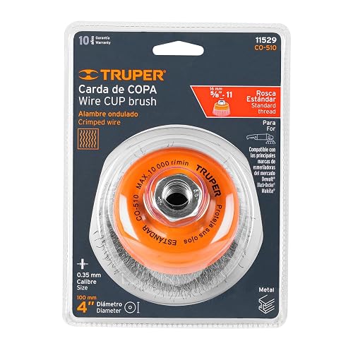 Truper CO-510, Carda de copa, alambre ondulado, 4" para esmeril