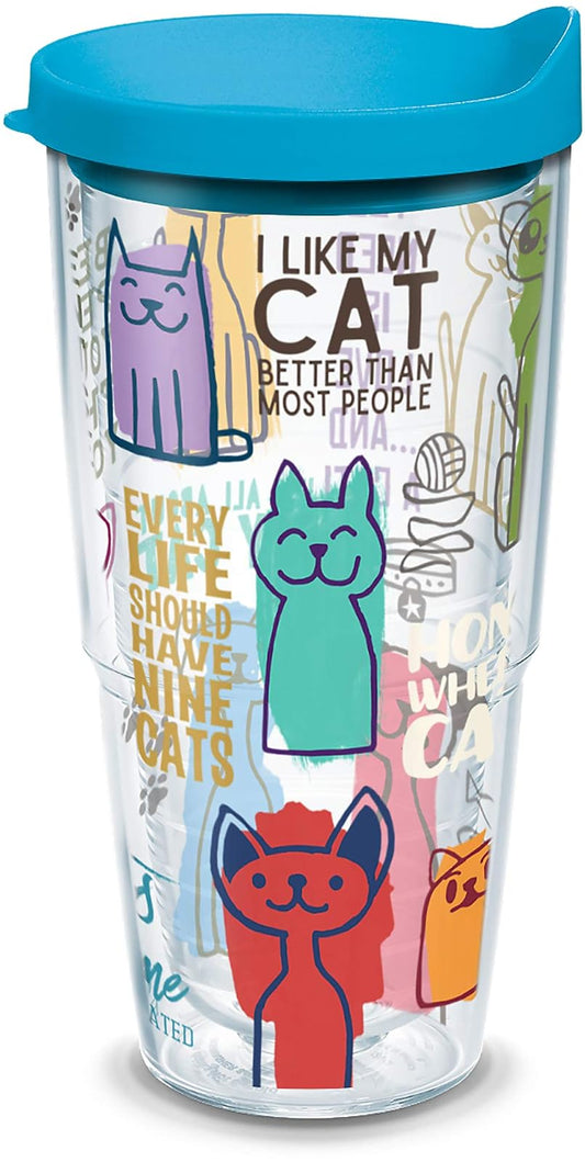 Tervis Cat Sayings Vaso aislado con envoltura y tapa turquesa, 24 onzas, transparente