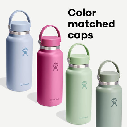 Hydro Flask - Botella de agua de acero inoxidable aislada, tapa flexible de boca ancha, no derrama, a prueba de fugas y recargable en rosa arrecife de 32 onzas