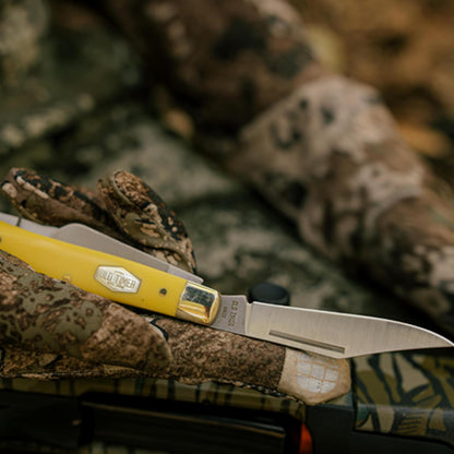 Schrade 94OTY Old Timer Yellow Gunstock Trapper | Old Timer 29OT Mountain Beaver - Cuchillo de bolsillo plegable con hoja de acero de alto carbono
