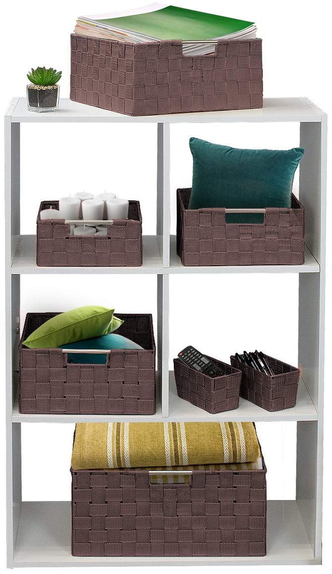 Sorbus Storage Baskets for Organizing (Set of 7), Mesh Hand-Woven Design, Linen Closet Organizers and Storage, Organizer Storage Baskets for Shelves, Variety Pack Organizers and Storage (Chocolate)