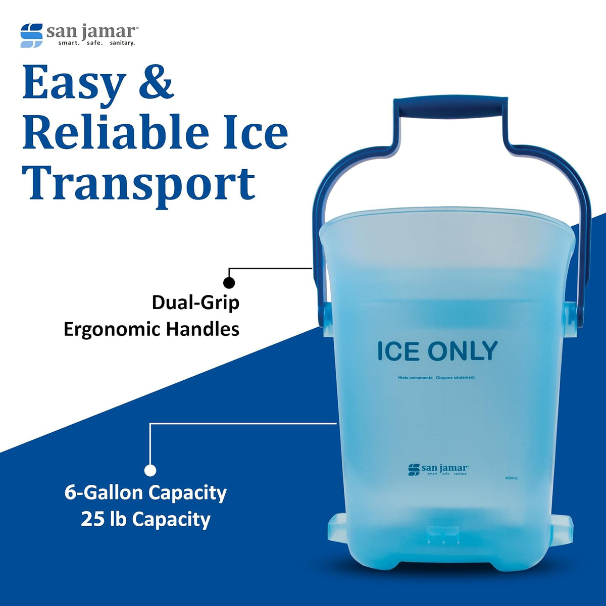 San Jamar Bolsa de hielo ligera de plástico, 6 galones, azul