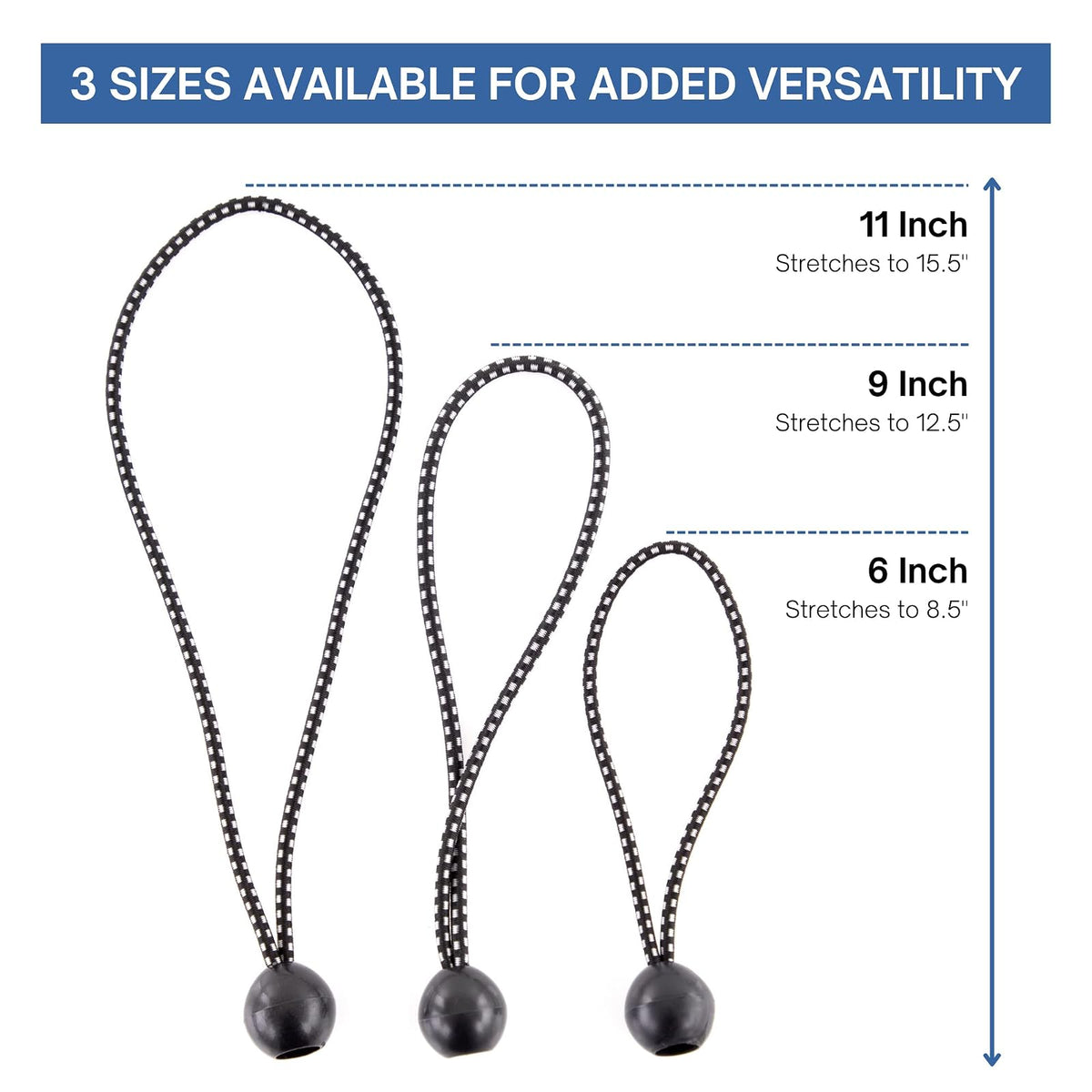 Kotap BB-6B - Cuerda elástica de Bola, Resistente y versátil, Negro, Paquete de 50