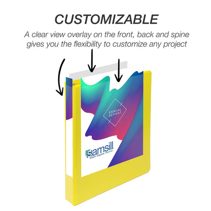 Samsill - Carpeta de 3 anillas duradera de 1 pulgada, fabricada en Estados Unidos, carpeta de anillos en D, tablero de aglomerado FSC 100% reciclado, amarillo, paquete de 4
