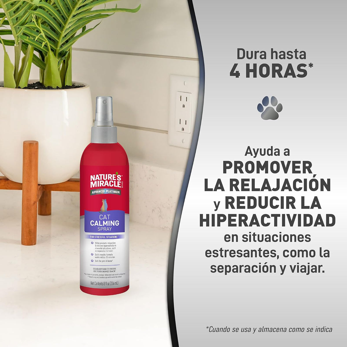 Nature's Miracle - Advanced Platinum - Spray Calmante para Gatos - 236 ml - para relajación y Reduce hioeractividad en Situacionesde estres - Funciona en 10 Minutos
