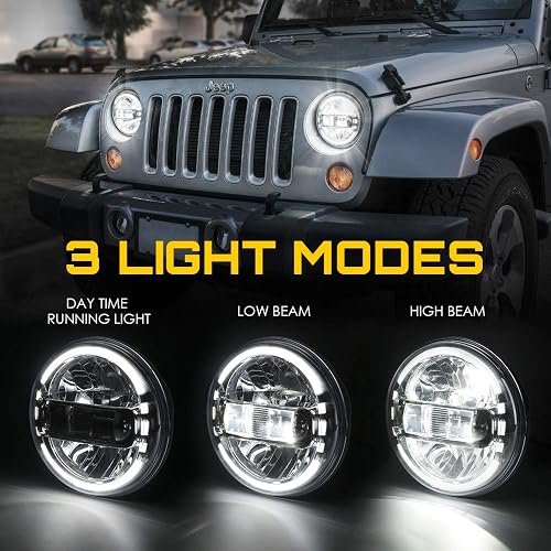 Xprite Faros Led De 7 Pulgadas Aprobados Por Dot, Compatibles Con Jeep Wrangler Jk Lj Cj Tj Hummber H1 H2 1997-2018, Con Luz Alta/Baja, Faros Delanteros Redondos Halo Drl