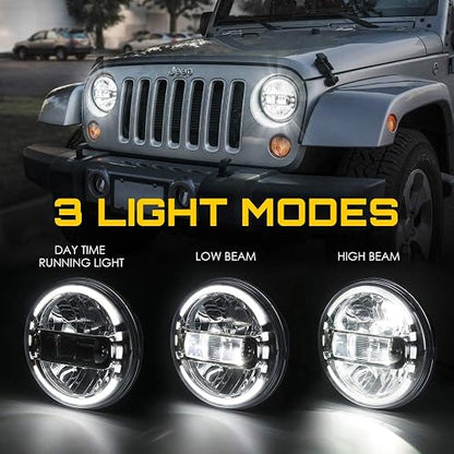 Xprite Faros Led De 7 Pulgadas Aprobados Por Dot, Compatibles Con Jeep Wrangler Jk Lj Cj Tj Hummber H1 H2 1997-2018, Con Luz Alta/Baja, Faros Delanteros Redondos Halo Drl