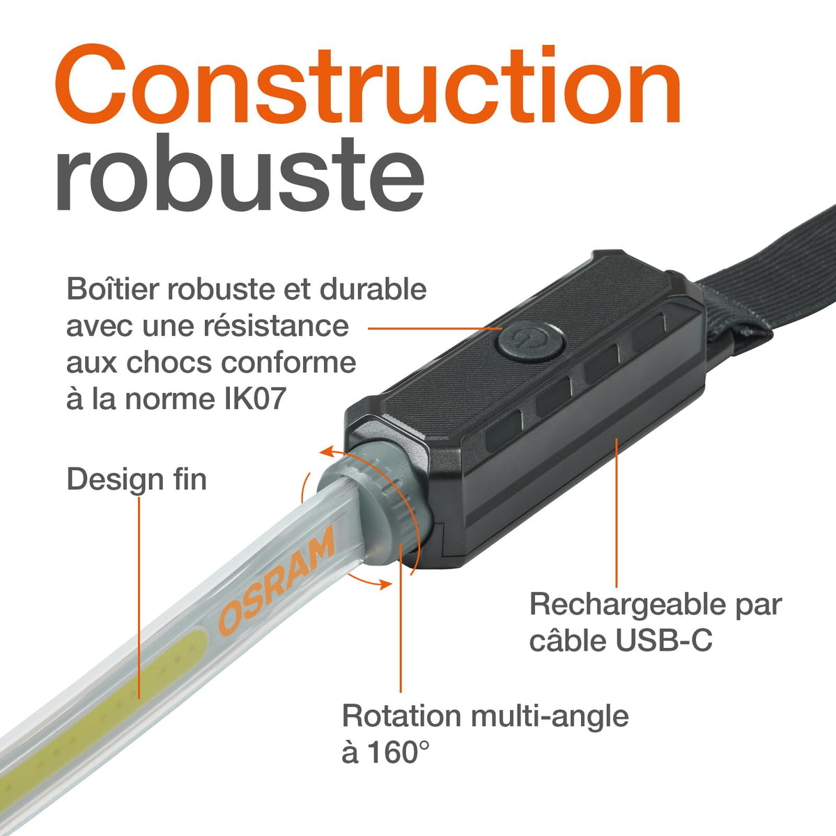 OSRAM LEDIL416 Lámpara de Inspección de Tira Flexible Recargable 5V, Negro