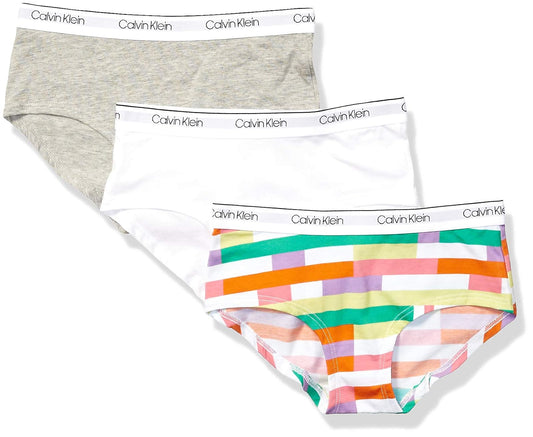 Calvin Klein- Calzones tipo bikini, para niña, paquete de 3
