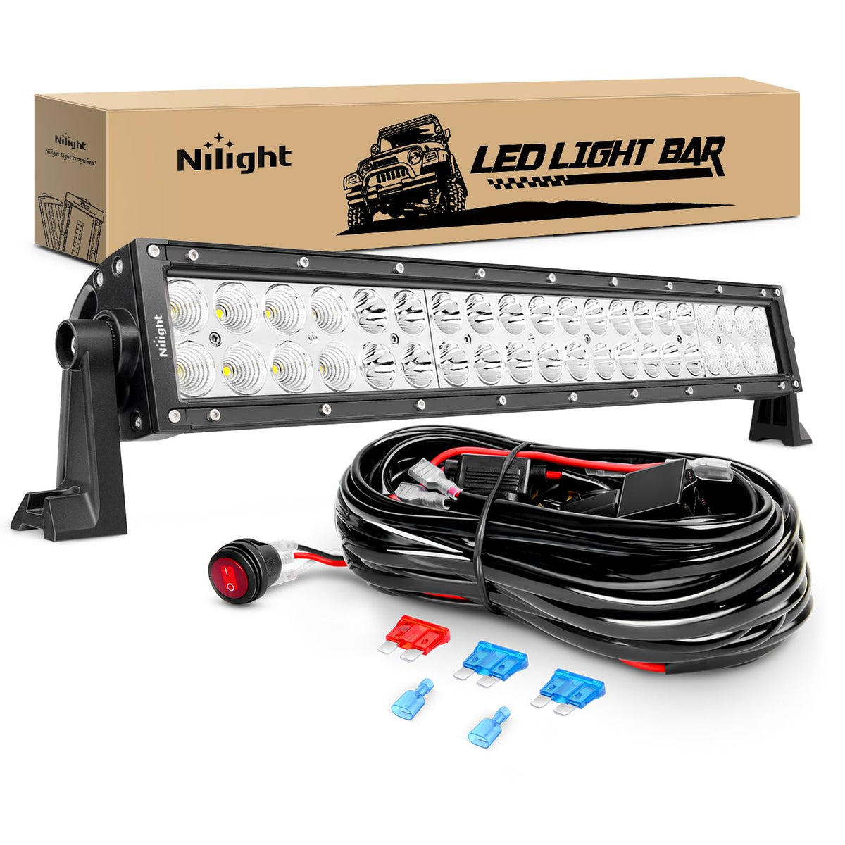 Nilight Barra de Luz LED Curvada 54 Pulgadas 312W 12V/24V Todoterreno - 120W Light Bar+Wiring Harness