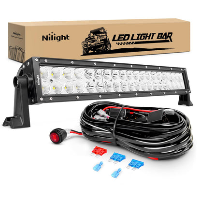 Nilight Barra de Luz LED Curvada 54 Pulgadas 312W 12V/24V Todoterreno - 120W Light Bar+Wiring Harness