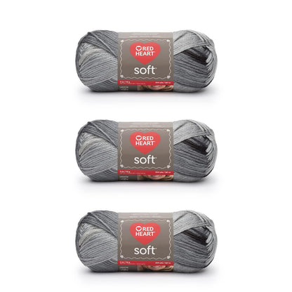 Red Heart Soft Estambre Acrílico, Paquete de 3 - Escala de grises - Paquete de 3