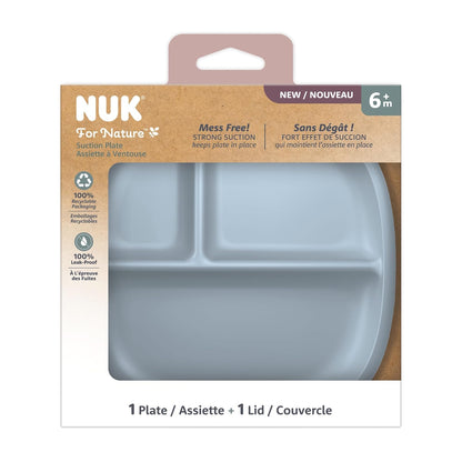 NUK for Nature Placa y tapa de ventosa, tapa a prueba de fugas, microondas, congelador y estante superior apto para lavaplatos, última intervensión de BPA y látex, paquete de 1