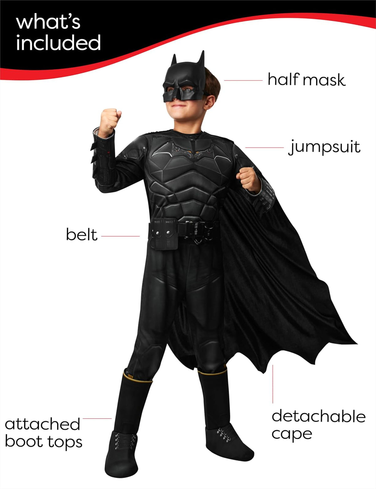 Rubie's 702987L DC - Disfraz de Batman Deluxe para niños, mostrado, grande