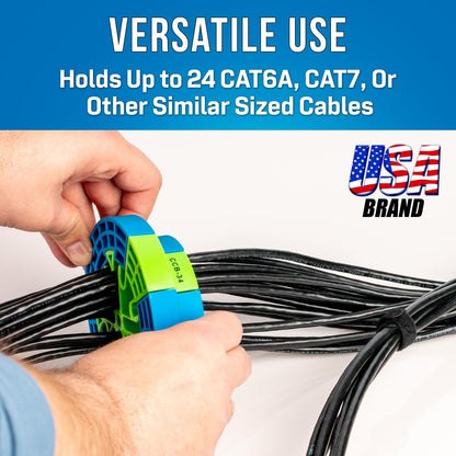 Jonard Tools Cable Comb Organizer CCB-34 | Azul/verde, CAT6A CAT7, hasta 24 cables, 9.14 mm diámetro, ranuras para dedos
