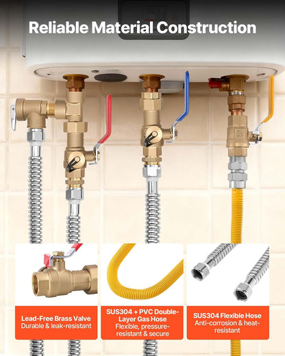 VEVOR Kit para Calentador de Agua, Kit de reparación de tuberías de Agua fría y Caliente de 3/4 Pulgadas con válvulas de Aislamiento WOG de 600, válvula de Alivio de presión