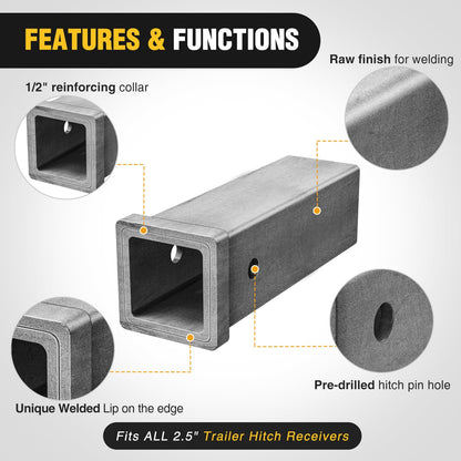 Nilight Hitch Adapter 2.5" x 10" Combo Bar Trailer Receiver Tube Weld-on Raw Steel Hitch Bar