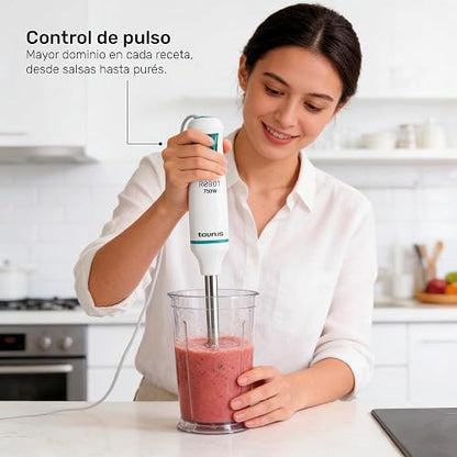 TAURUS ROBOT 750 INOX | Batidora de Inmersión 750 W | Caña de Acero Inoxidable Desmontable | Turbo Rotation System | Control de Pulso | Ideal para Papillas, Salsas y Batidos Familiares