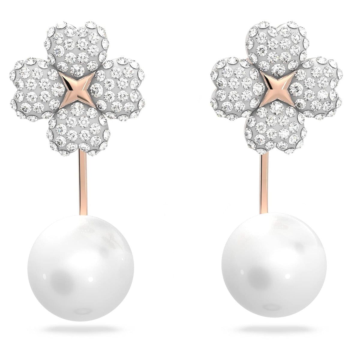Colección de joyas de vidrio Swarovski Latisha con diseño de flores, arete y pulsera, tono oro rosa y acabado en tono rodio