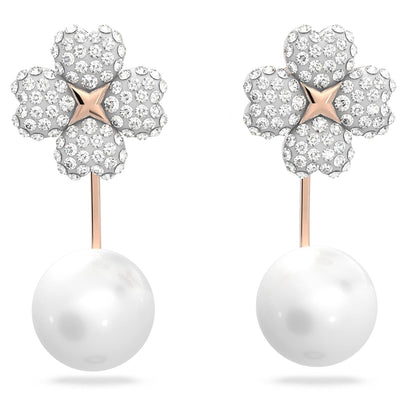 Colección de joyas de vidrio Swarovski Latisha con diseño de flores, arete y pulsera, tono oro rosa y acabado en tono rodio