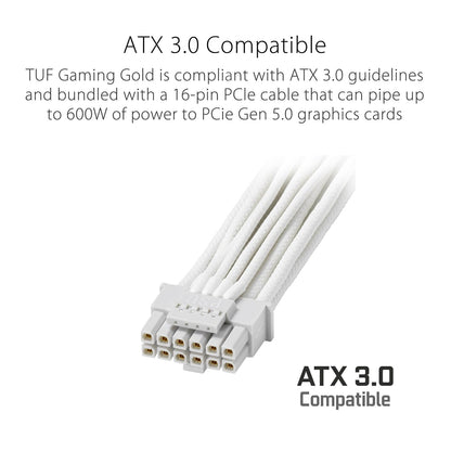 ASUS TUF Gaming 1000 W Gold White Edition (1000 W, Fuente de alimentación Totalmente Modular, 80+ Gold Certificed, componentes de Grado Militar, Doble rodamiento de Bolas, Ventilador de tecnología