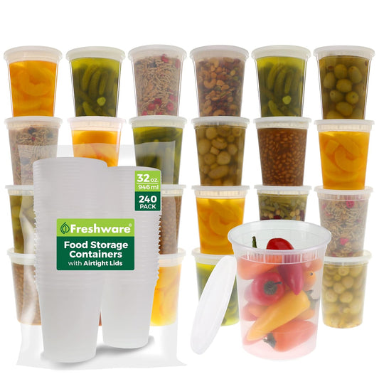 Freshware Recipientes de Almacenamiento de Alimentos 946ml Juego 240 Tapas Herméticas