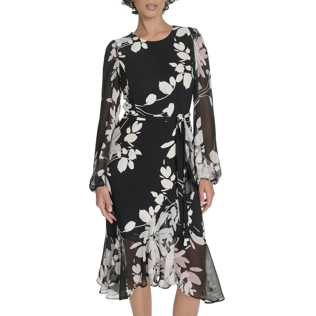 Tommy Hilfiger - Vestido Midi de Manga Larga con Dobladillo con vuelos para Mujer